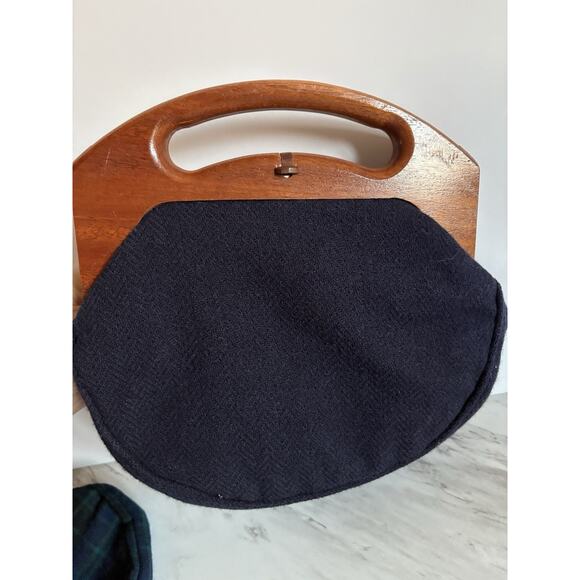 VTG Triminghams Bermuda Clutch Duo: Wood Handle, Wool Tartan Preppy Holiday Gift - Picture 9 of 12